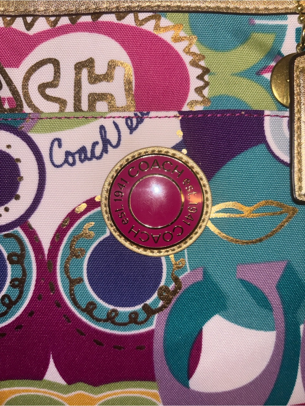 Coach Poppy -F19423 Multicolor Graphic Print Tote /Gold Accents/crossbody strap - Picture 8 of 17